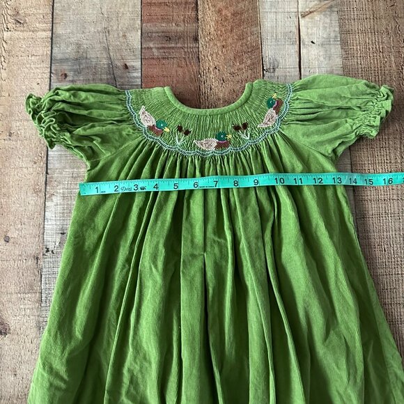 Zuccini Girls Size 4T Smocked Mallard Duck Embroidered Green Corduroy Dress - Picture 2 of 9